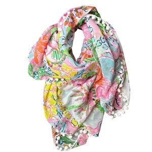 Lilly Pulitzer X Target Nosey Posey Floral Print Pom Pom Long Scarf